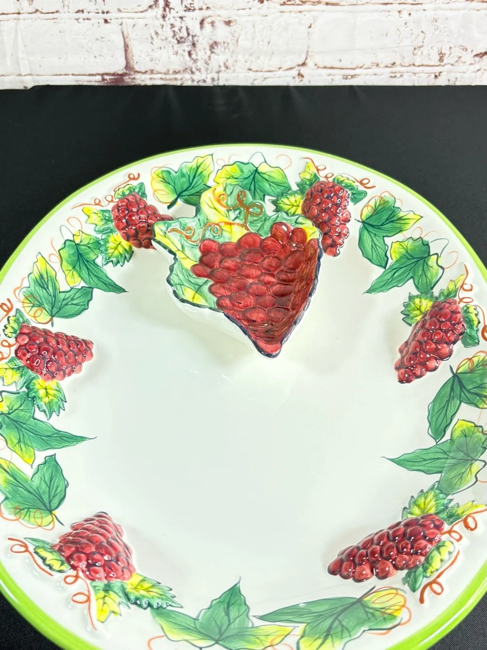 Hand-Painted Grape Ceramic Serving Platter - Red & Green
